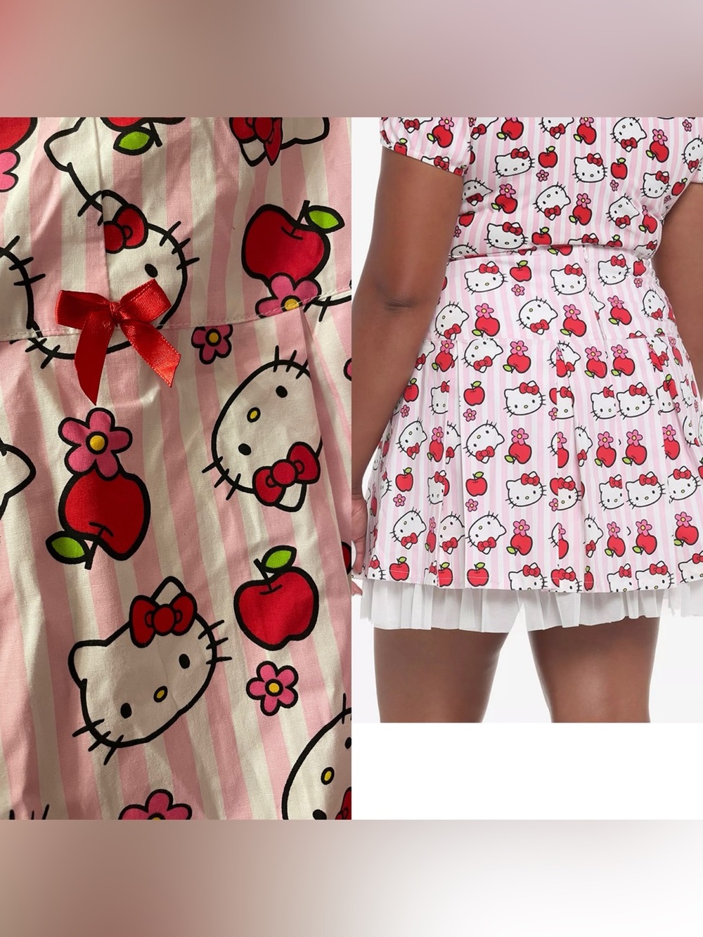 NWOT Hot Topic Hello Kitty Apple Stripe Pleated Skirt